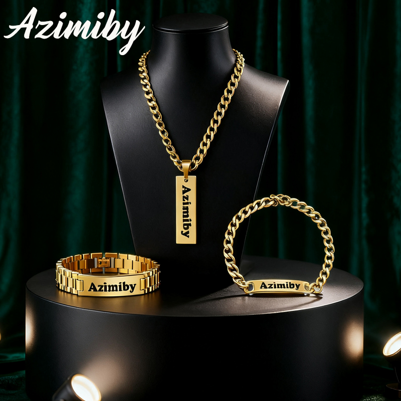 Engraved Name Necklace - Azimiby Personalizowany Zestaw Biżuterii w Stylu