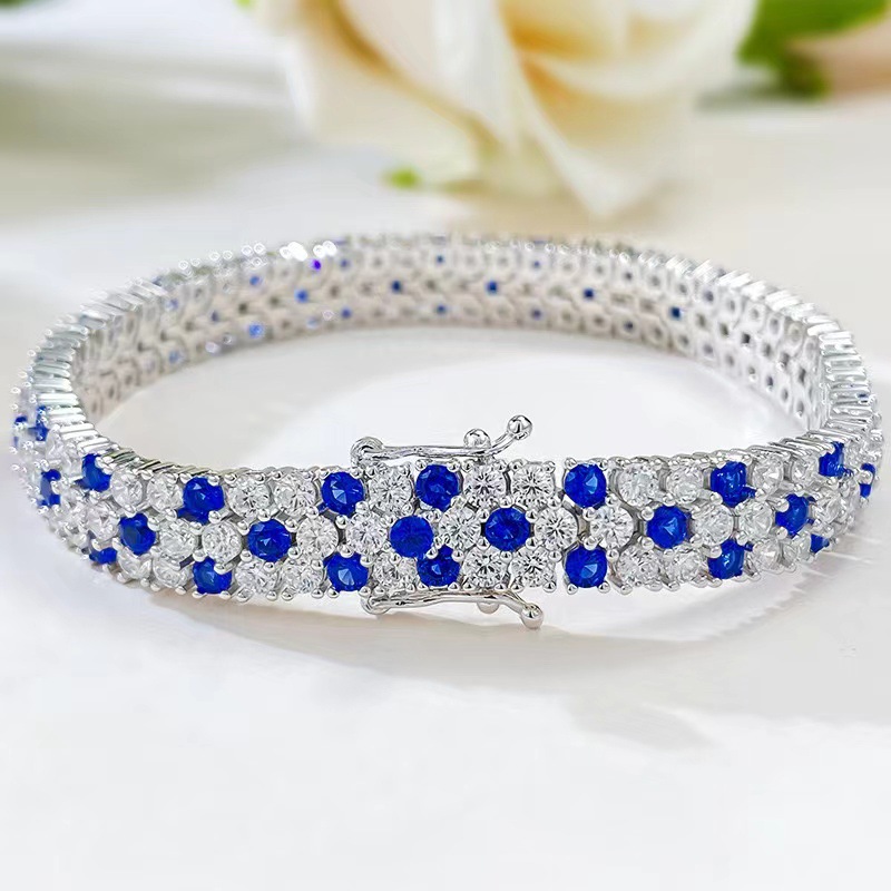 Tennis Bracelet Cubic - Damska dwurzędowa bransoletka tenisowa z niebiesko-białymi
