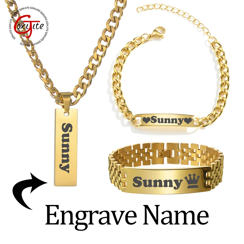 Engraved Name Necklace - Zestaw naszyjnika z grawerowanym imieniem Goxijite