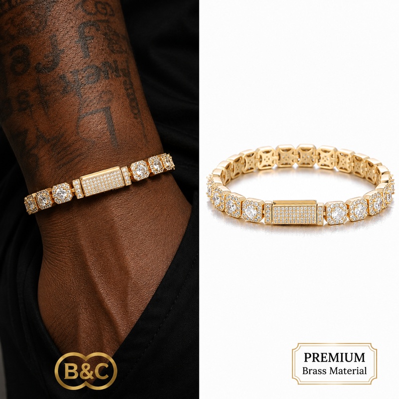 Tennis Bracelet Cubic - Bransoletka tenisowa B&C Gold dla mężczyzn,